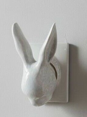 Vintage Ceramic Rabbit Head Towel Hanger Kitchen Bathroom